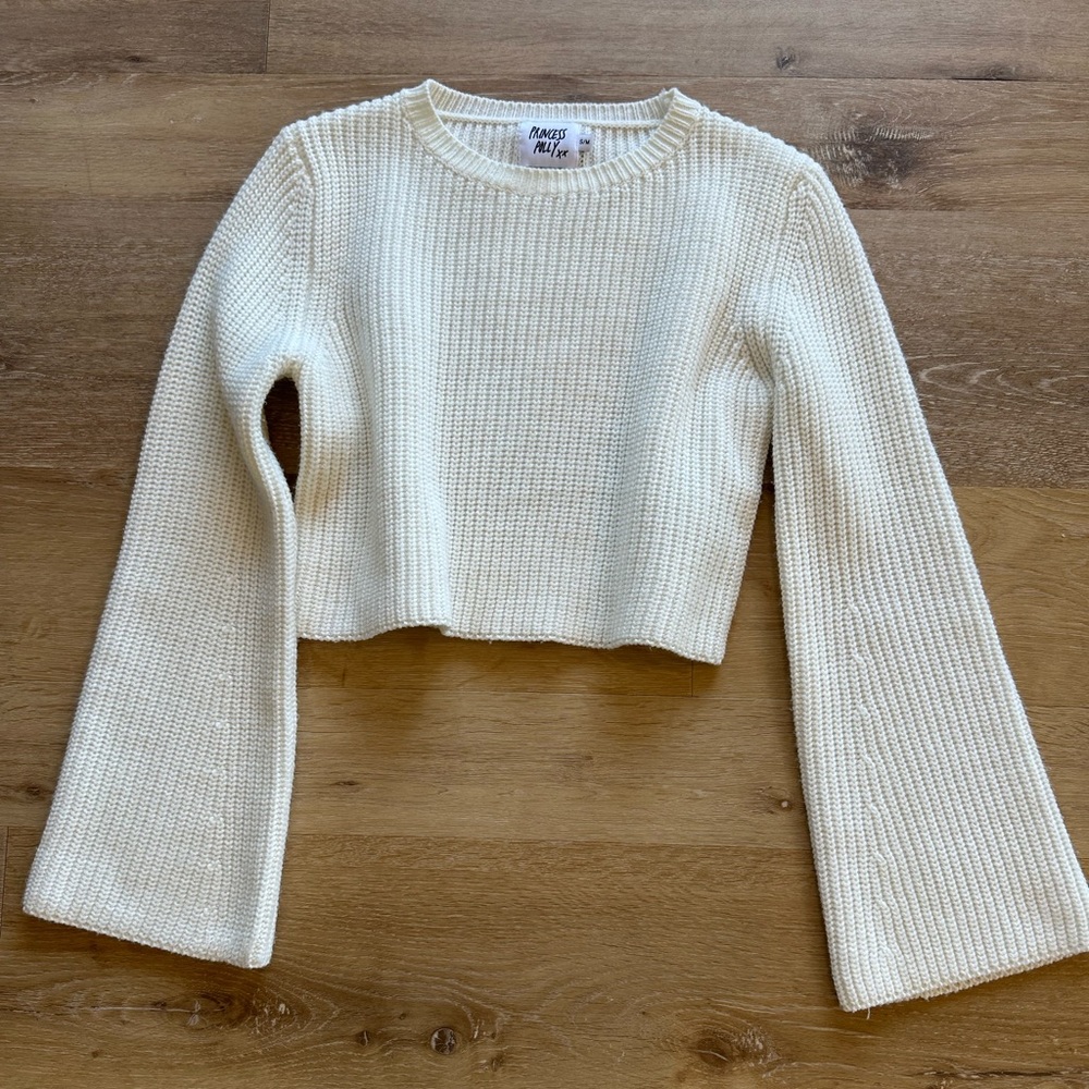 Princess Polly Cream Ribbed Cropped Knit Sweater
